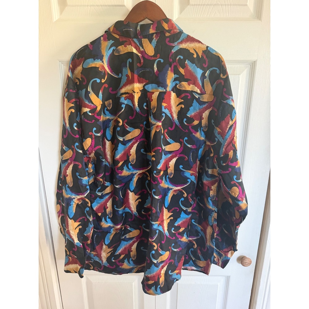 Porcini Brigata Mens XL Sandwashed Silk Abstract Paisley Button Down Shirt NEW - Picture 2 of 11